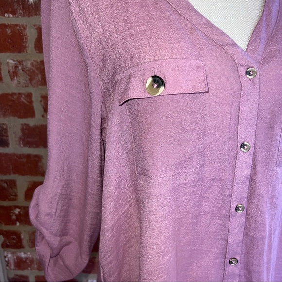 HARVE BERNARD Mauve Rayon 3/4 Sleeve Button up Shirt-XL - Picture 7 of 13
